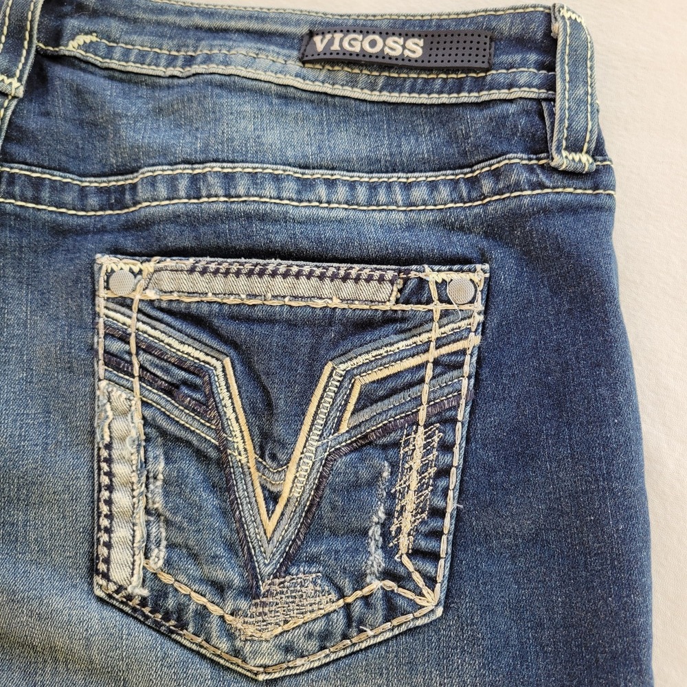 Capri Jeans Women's Size 25 Dark Wash Mid Rise Distressed Embroidered Vigoss